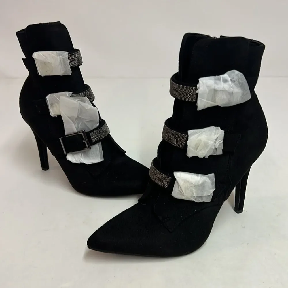 Venus sexy stiletto ankle boots with‎ metal graphite hardware D15